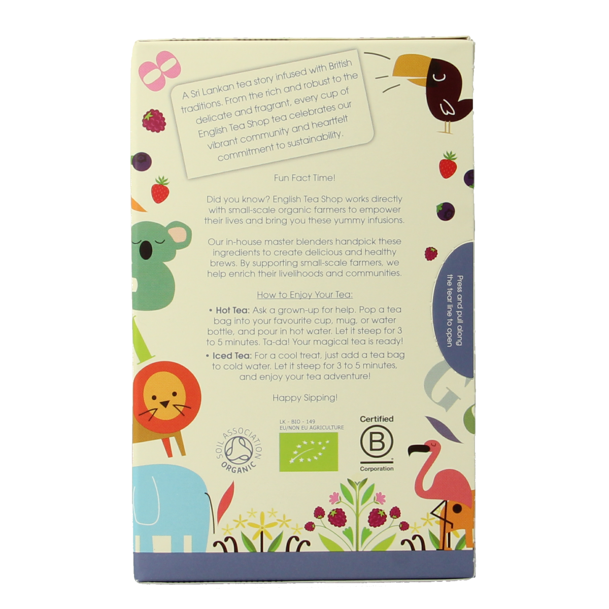English Tea Shop Kids Tea Time Adventure organic tea bags, colorful packaging, suitable for children’s tea experience.