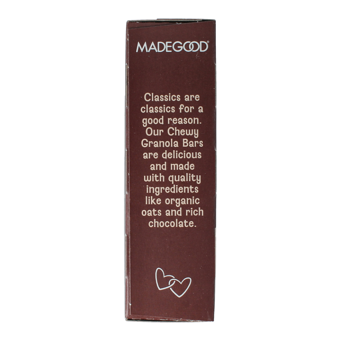 Made Good chocolate chip granola bar, organic, 24 grams, showing a close-up of the bar with chocolate chips on the packaging