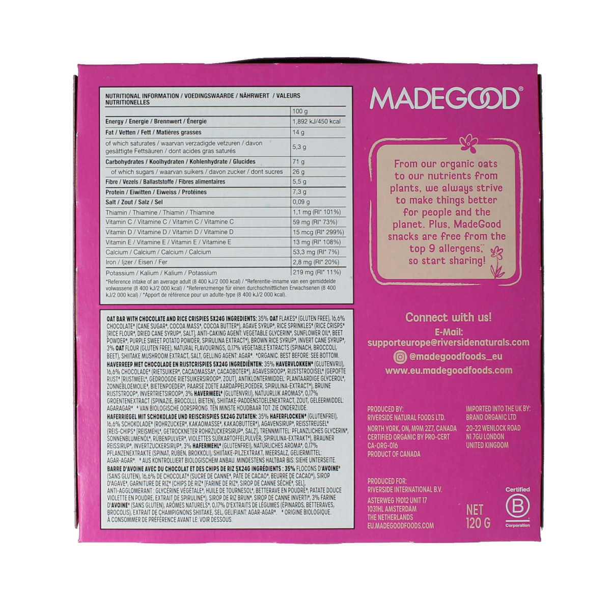 MadeGood birthday cake flavored granola bars, organic snack bars, 5-pack, displayed in a row with colorful packaging.