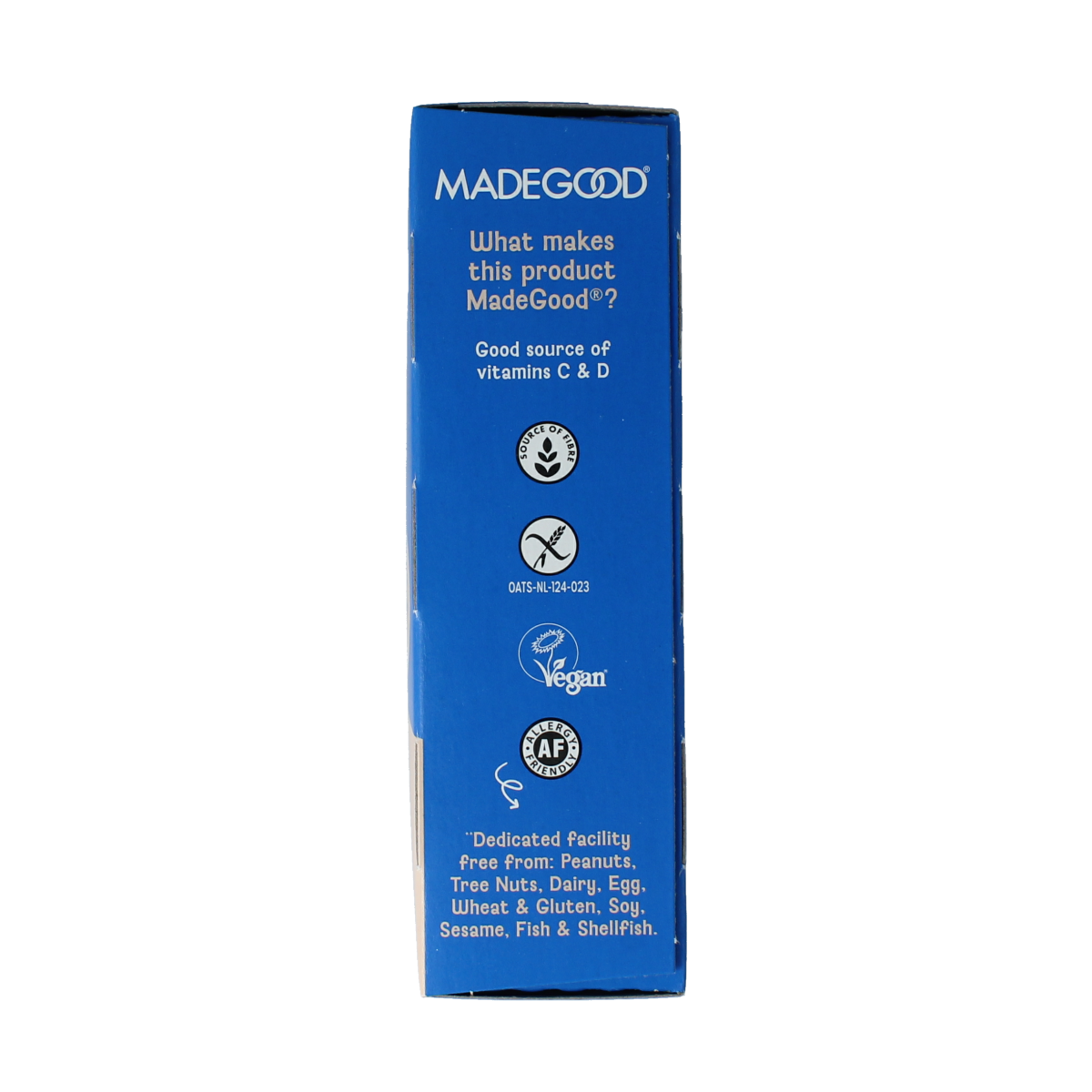 MadeGood vanilla granola bar, organic snack, 5-pack, gluten-free and nut-free, ready to enjoy as a healthy snack.