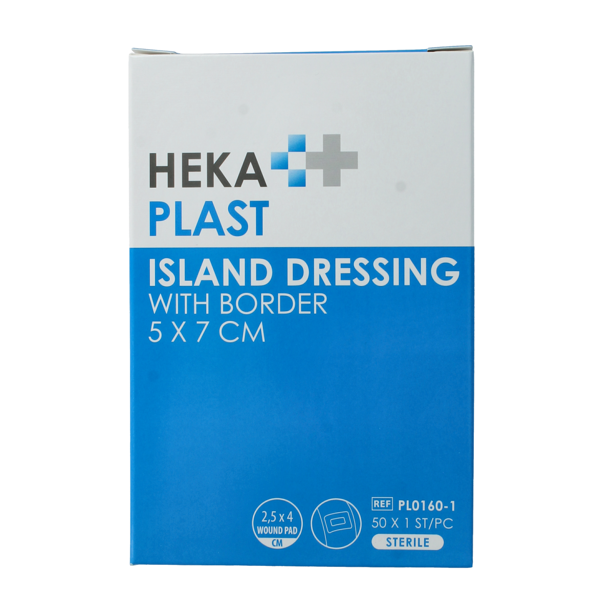 Hekaplast Border 5cm x 7cm island adhesive bandages, 50 pack, sterile wound dressings with flexible tape by Hekaplast