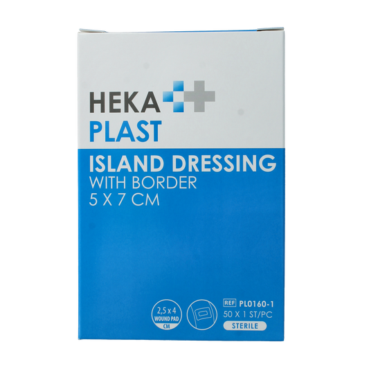 Hekaplast Border 5cm x 7cm island adhesive bandages, 50 pack, sterile wound dressings with flexible tape by Hekaplast