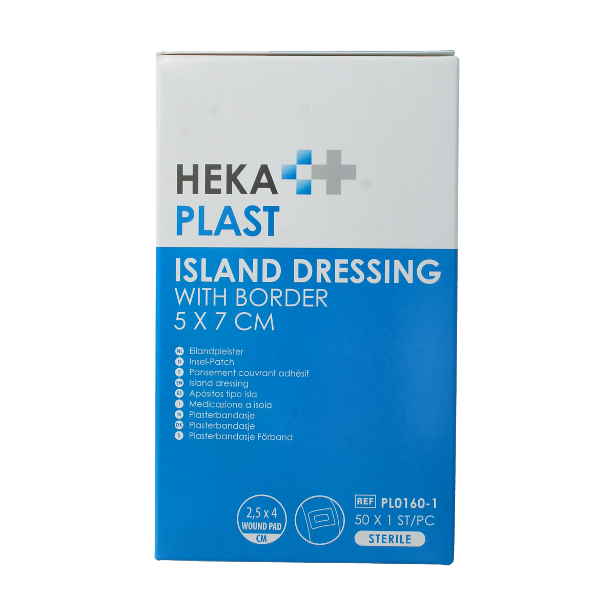 Hekaplast Border 5x7cm elastic adhesive bandages, 50 pack, soft, flexible first aid tape for minor wounds and cuts.