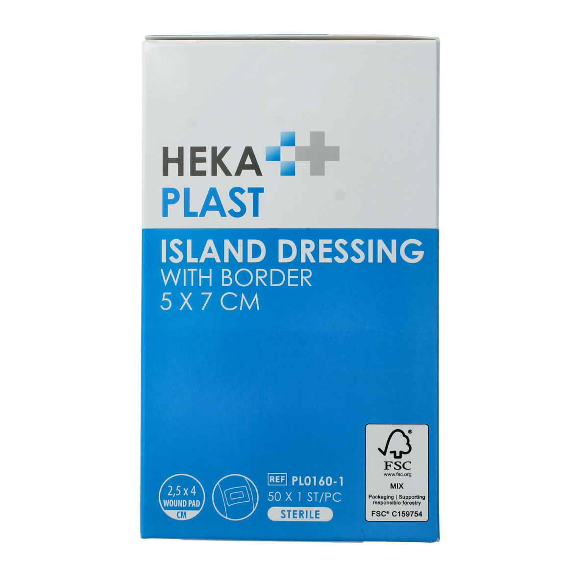 Hekaplast Border 5cm x 7cm adhesive bandages in a box of 50, suitable for wound care and skin protection.