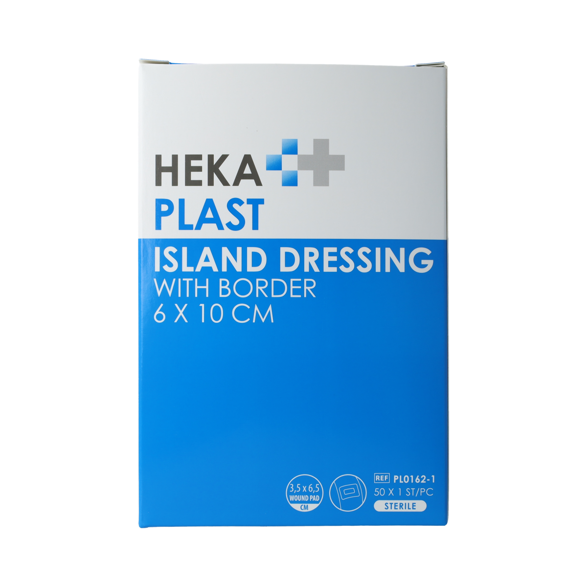 Hekaplast Border wound dressing, 6cm x 10cm island plaster, 50 pack, for wound care and healing.