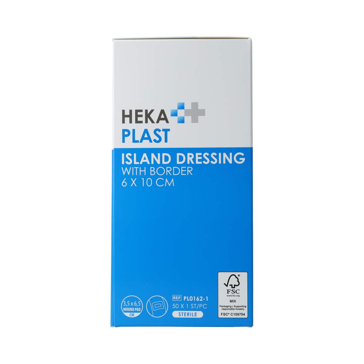 Hekaplast Border 6cm x 10cm wound dressing with border, pack of 50, for wound care and skin protection.