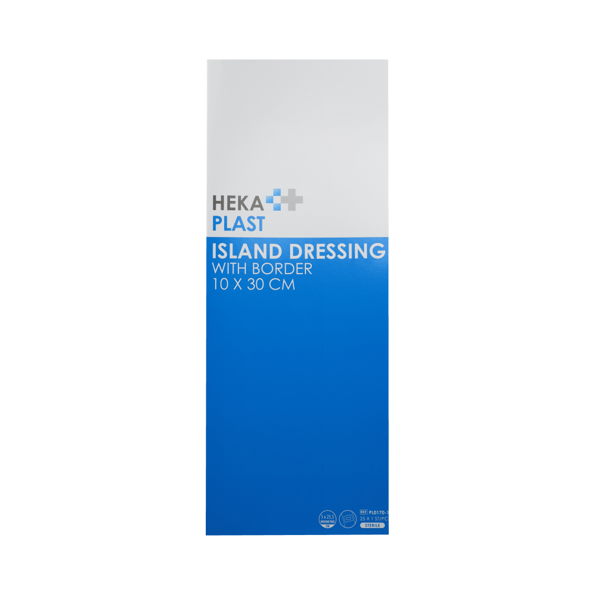Hekaplast Border adhesive plasters, 10cm x 30cm, pack of 25, for wound covering and protection.