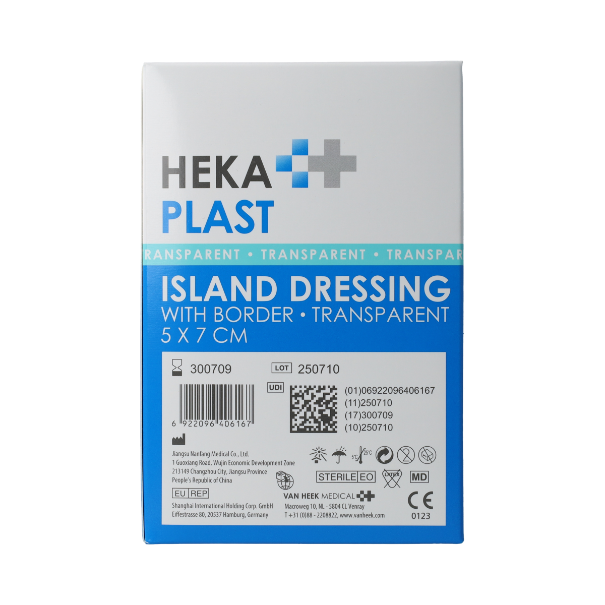 Transparant Hekaplast Border plasters, 5cm x 7cm, 50 pack, adhesive wound dressings for minor injuries.