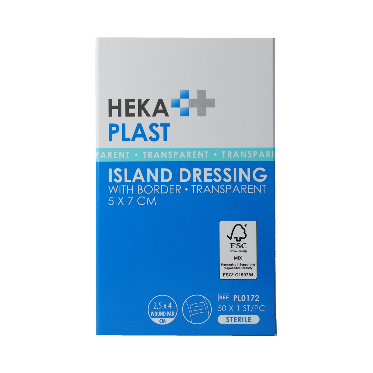 Hekaplast Border transparent adhesive bandages, 5cm x 7cm, 50 pack, sterile wound dressings with flexible material.