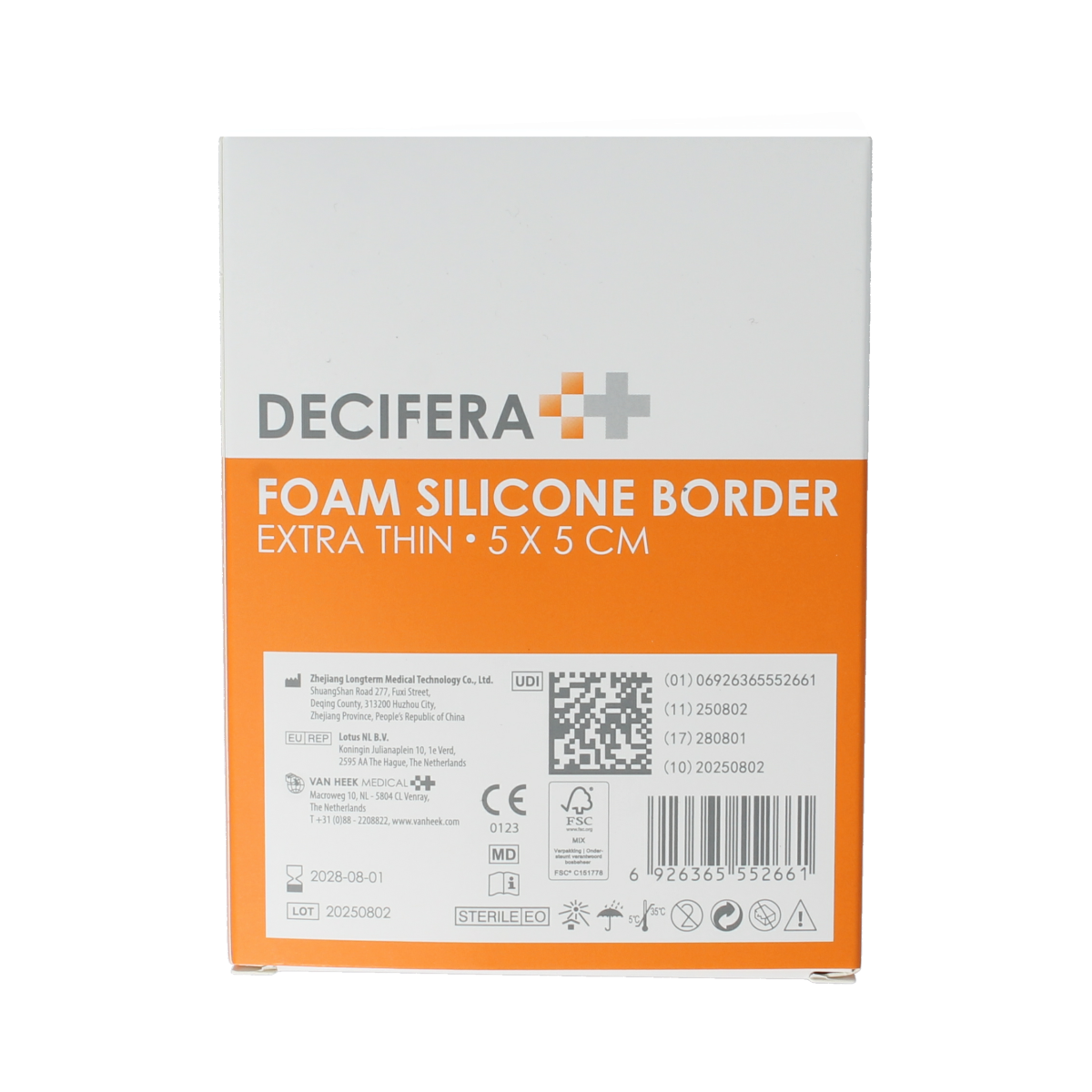 Decifera foam silicone border for disinfection, 5x5cm, extra dun, 5-pack, suitable for medical or cleaning applications