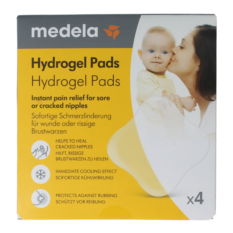 Medela Hydrogel pads for postpartum care, four-piece set, soothing gel pads for breastfeeding and comfort.