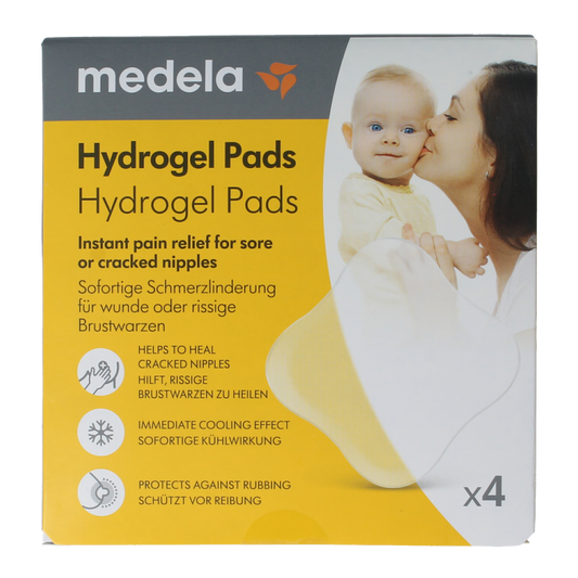 Medela Hydrogel pads for postpartum care, four-piece set, soothing gel pads for breastfeeding and comfort.