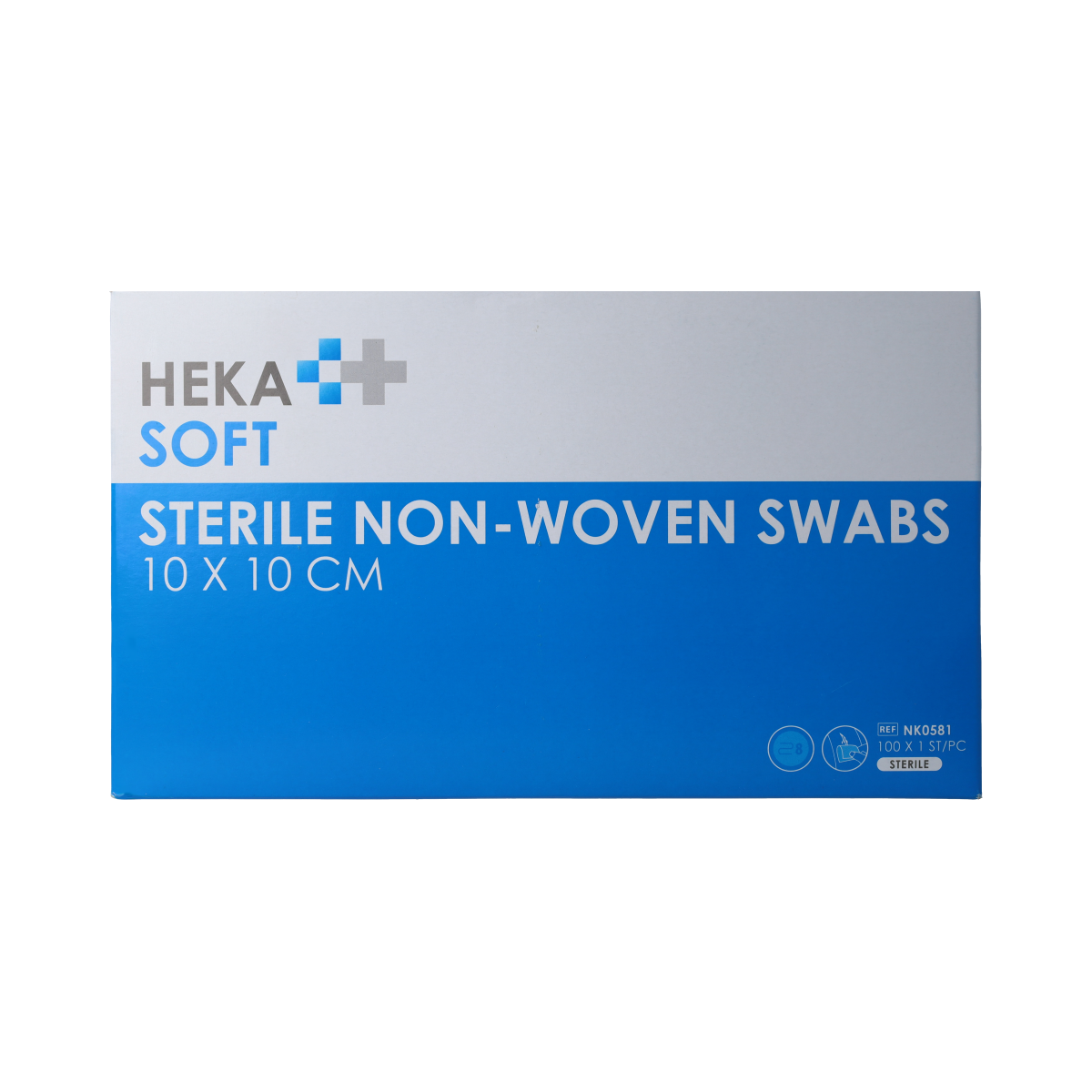 Heka Soft non-woven gauze compress 10x10cm, pack of 100 sterile medical dressings for wound care.