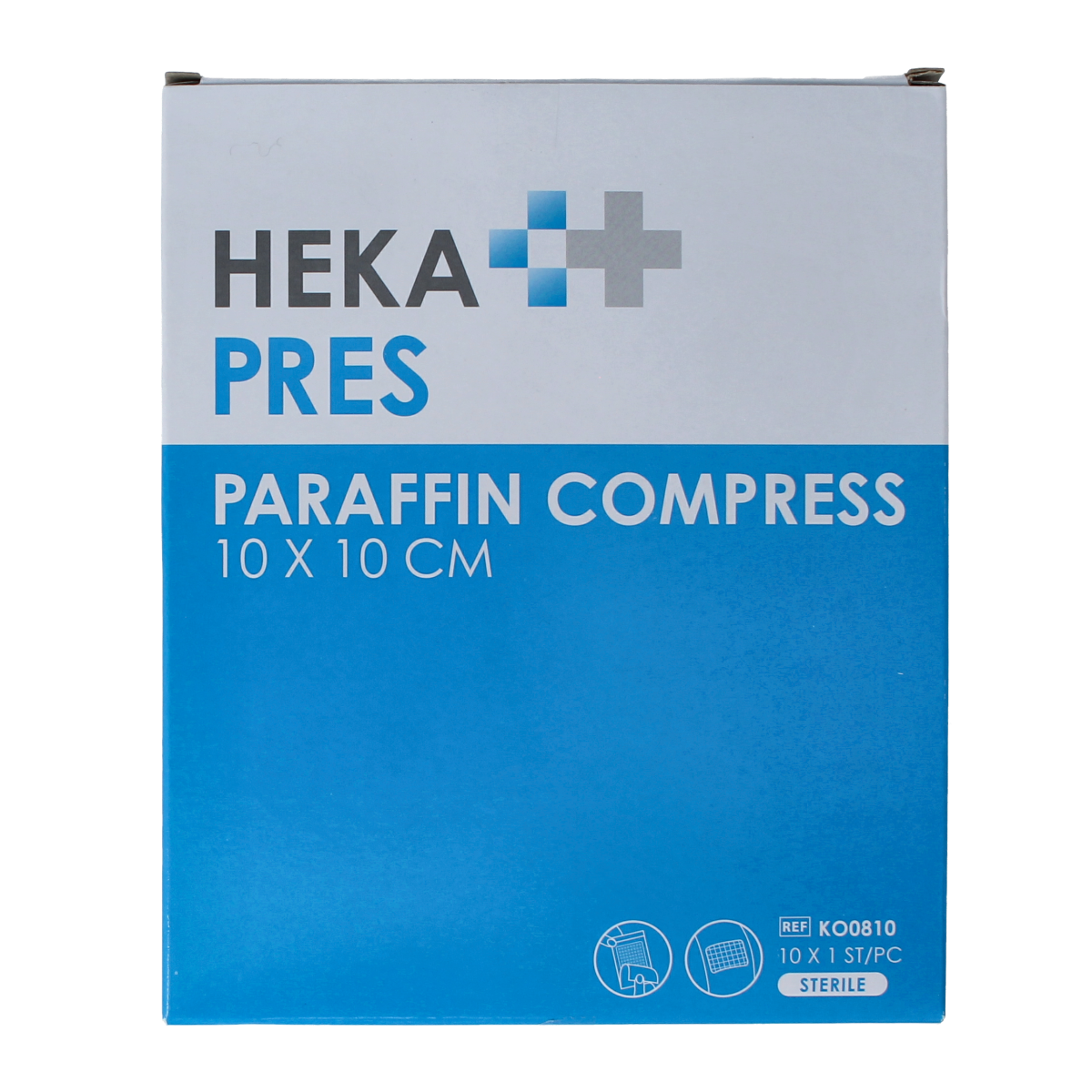 Hekapres Zalfkompres 10x10cm gauze compress pack, sterile medical dressings for wound care, 10-piece set.
