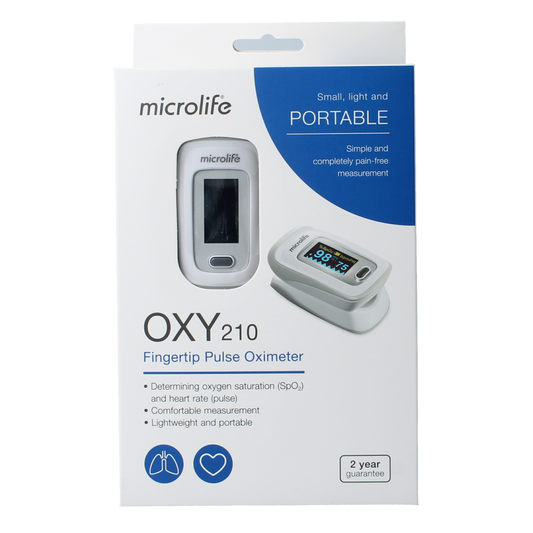 Microlife OXY210 pulse oximeter instrument with digital display and fingertip clip, 1 piece