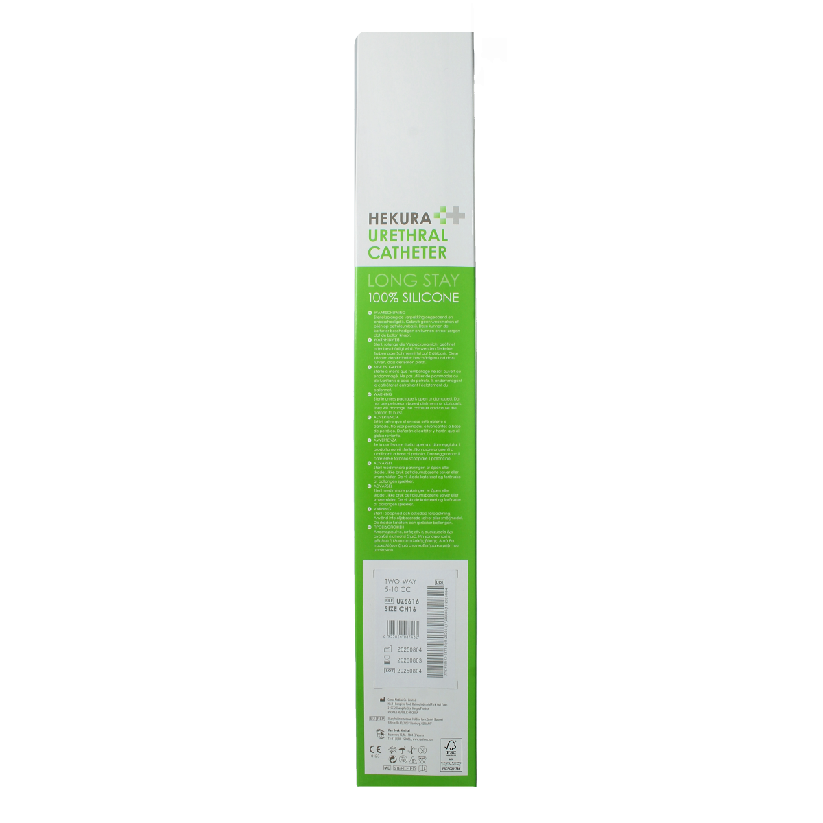 Hekura 100% siliconen CH16 katheter en urinaal, sterile, flexible urinary catheter for medical use, single pack packaging.