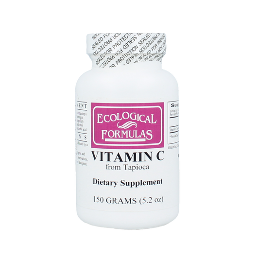 Ecological Form Vitamin C dietary supplement in 150g eco-friendly packaging with natural orange flavor.