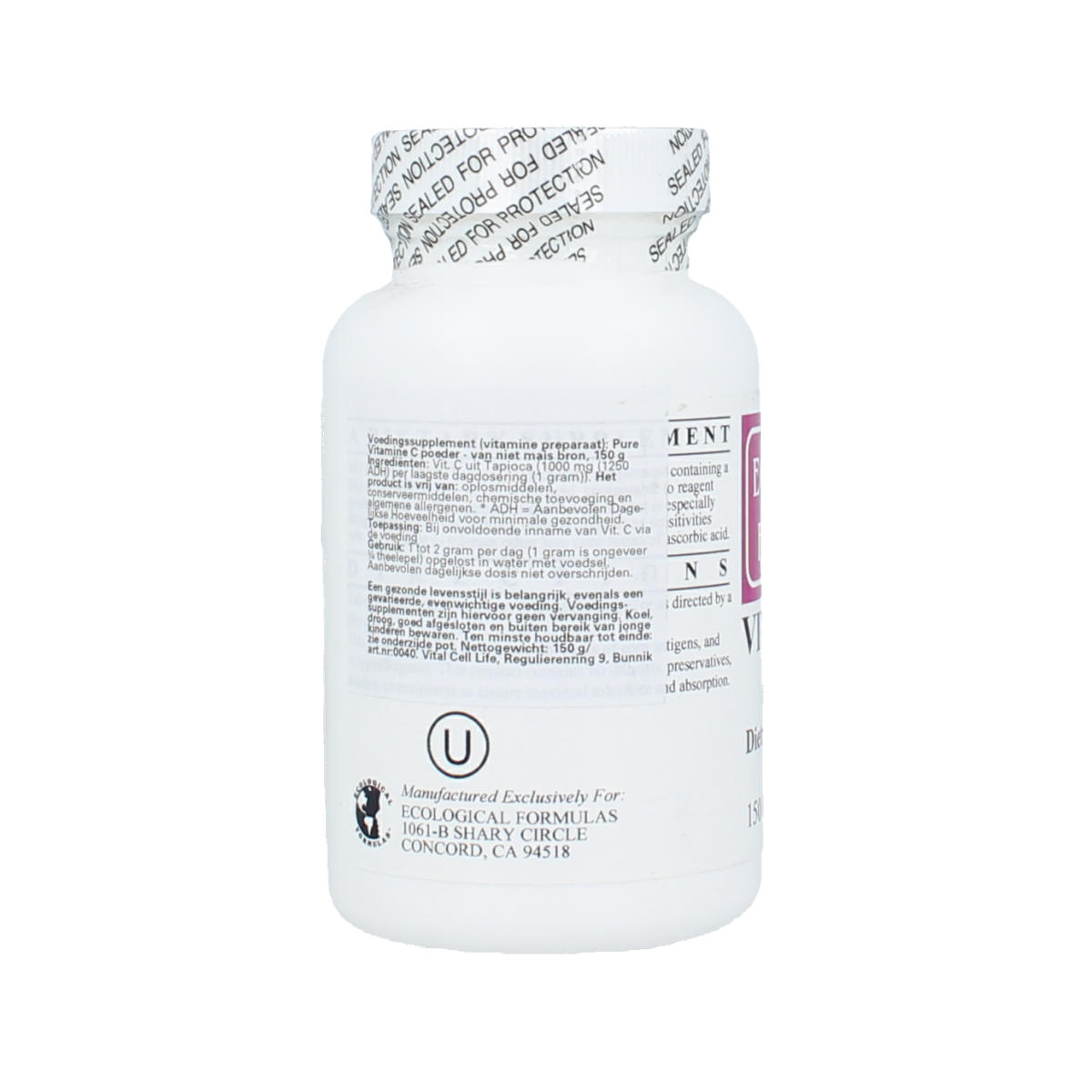 Ecological Form Vitamin C supplement in 150g eco-friendly formula, natural vitamin supplement with ecological ingredients