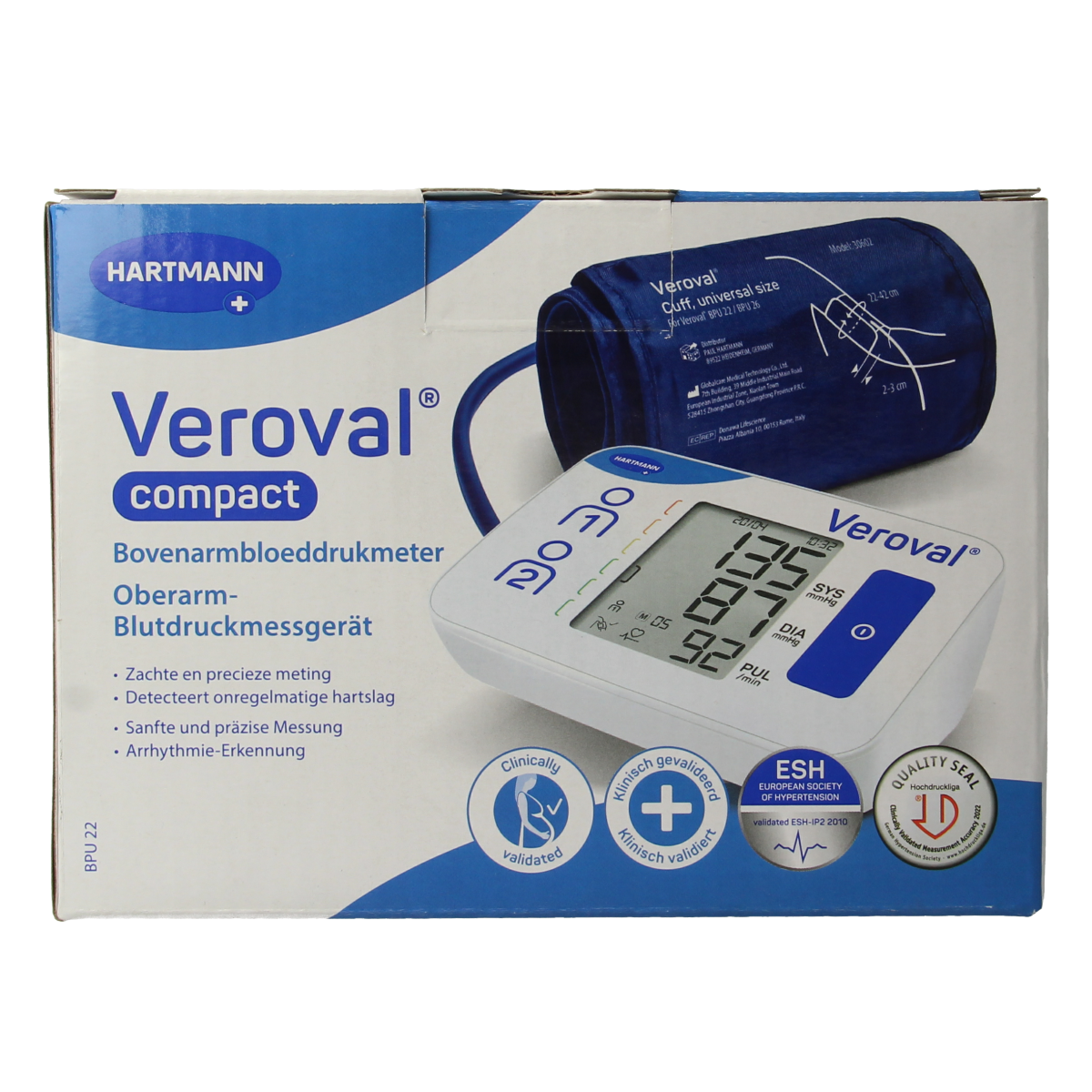 Veroval compact blood pressure monitor BPU22 LG2 P1 with cuff, used for accurate blood pressure readings.