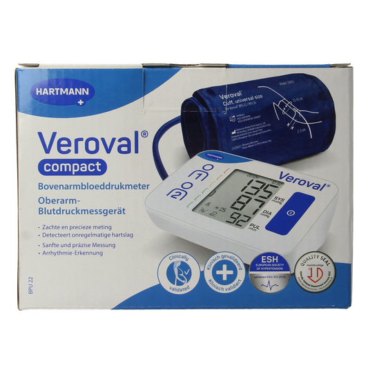 Veroval compact BPU22 LG2 P1 glucosemeter and blood pressure cuff kit, medical device for monitoring blood sugar and pressure.