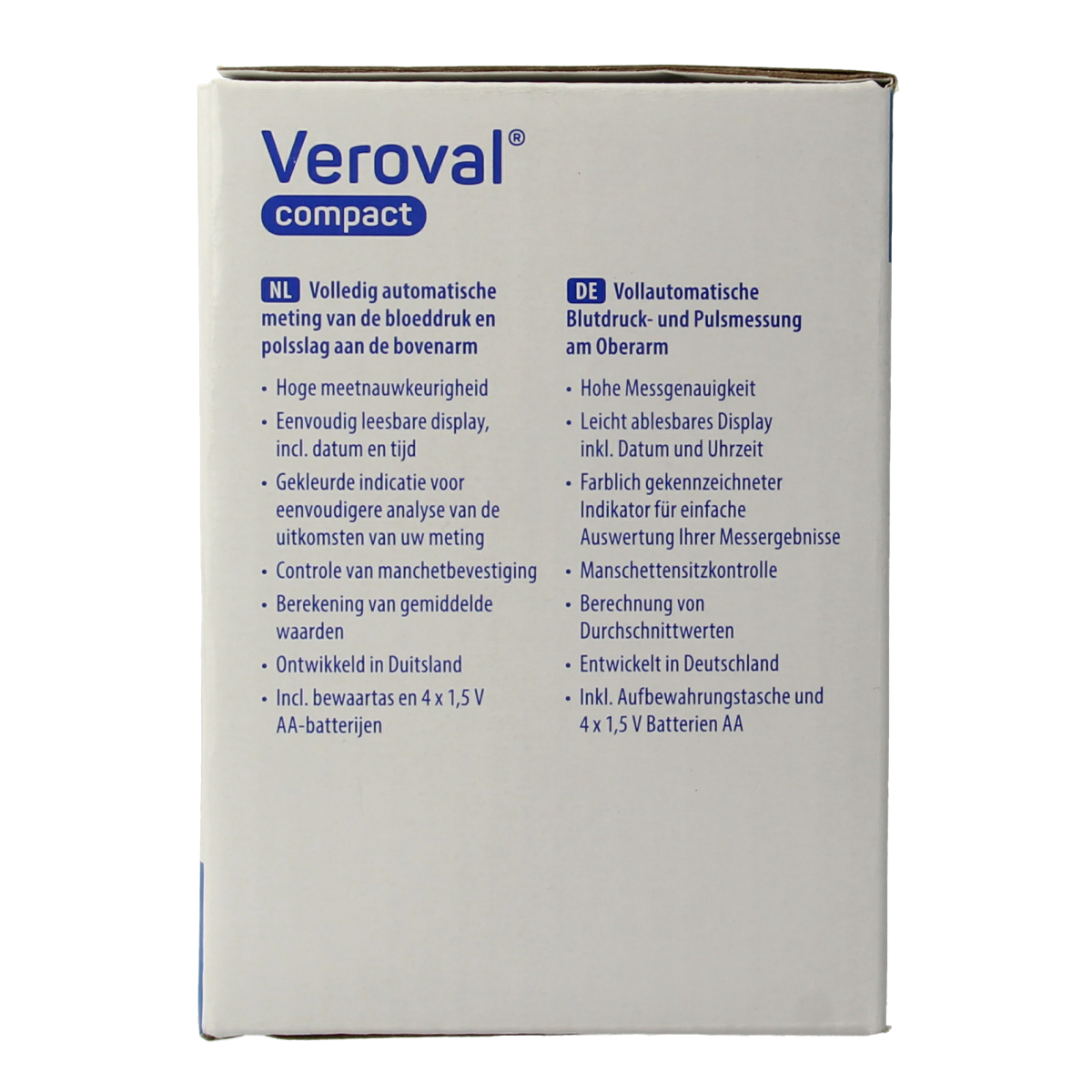 Veroval compact blood pressure monitor BPU22 LG2 P1 with cuff, digital display, and measurement buttons.