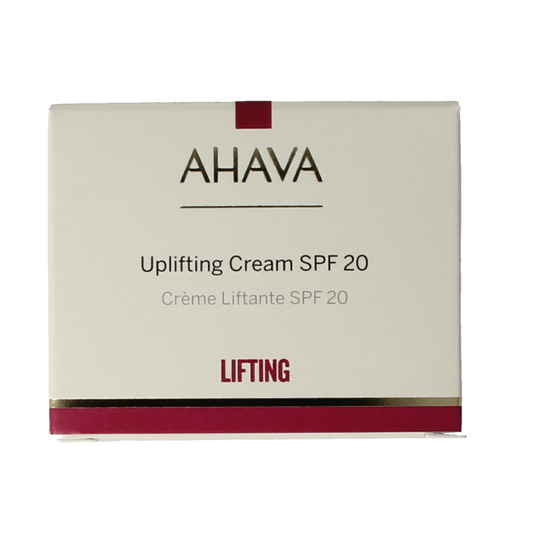 Ahava Uplifting Day Cream SPF20 in 50ml jar, hydrating facial moisturizer with SPF protection, suitable for daily skincare.
