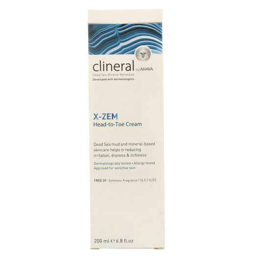 Ahava Clineral X-Zem head-to-toe cream in a 200ml jar, moisturizing body care product with natural ingredients.