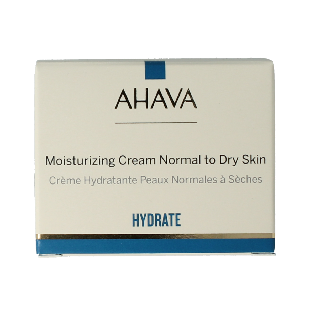 Ahava Essential Day Moisturizer for normal to dry skin in 50ml jar, hydrating facial skincare product.