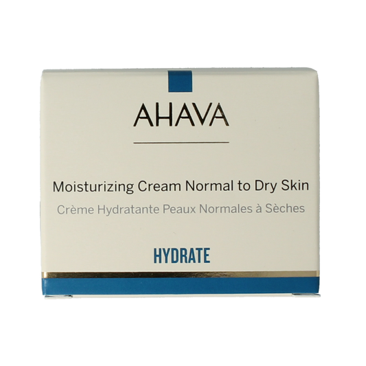 Ahava Essential Day Moisturizer for normal to dry skin in 50ml jar, hydrating facial skincare product.