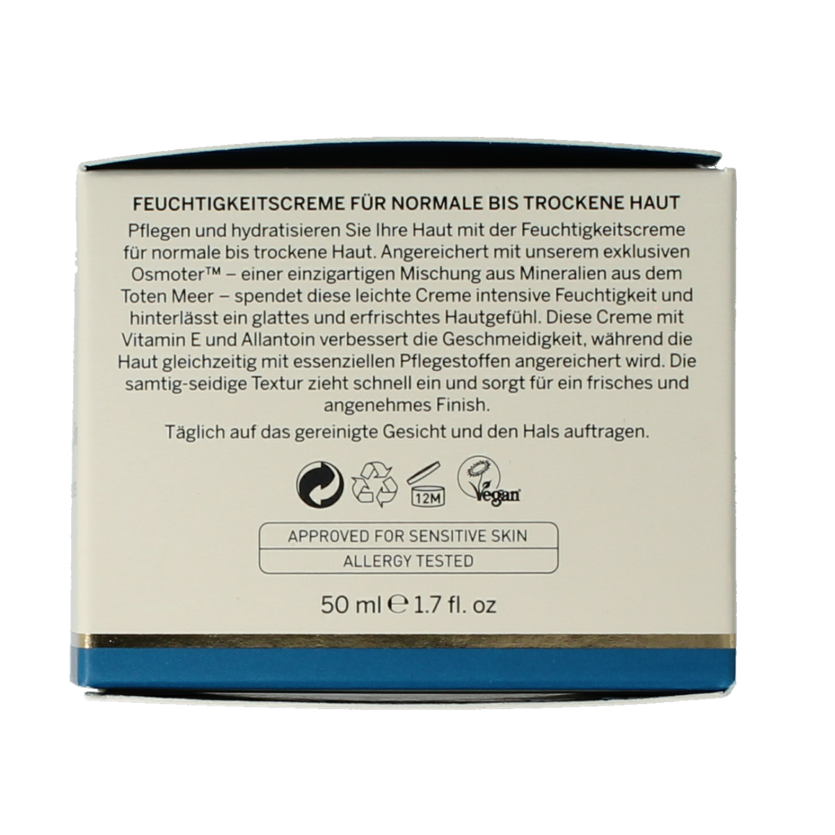 Ahava Essential Day Moisturizer for normal and dry skin in a 50ml bottle, hydrating facial skincare product.