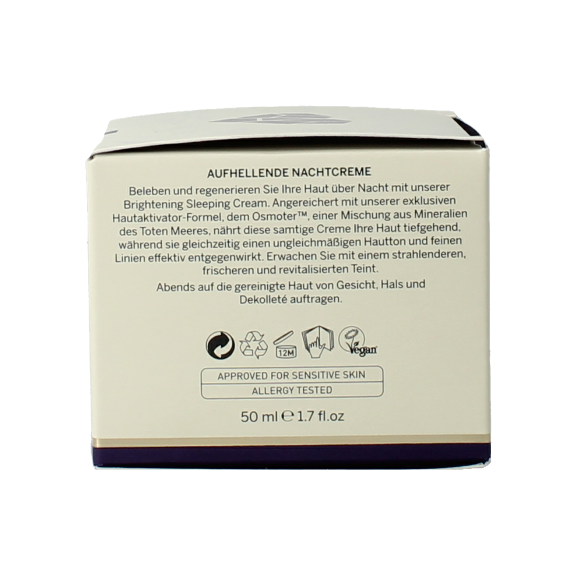 Ahava Age Control Even Tone Sleeping Cream 50ml jar showing smooth cream texture in a white container with blue accents.