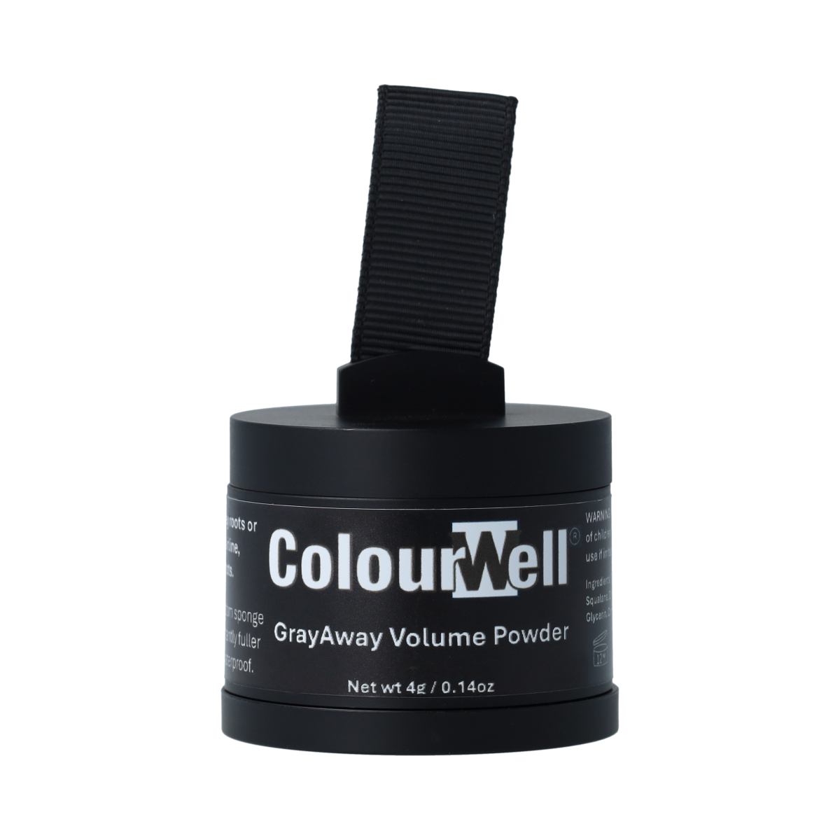 Colourwell GreyAway Dark Brown volume powder in 4g container, hair styling product for covering grey hair.