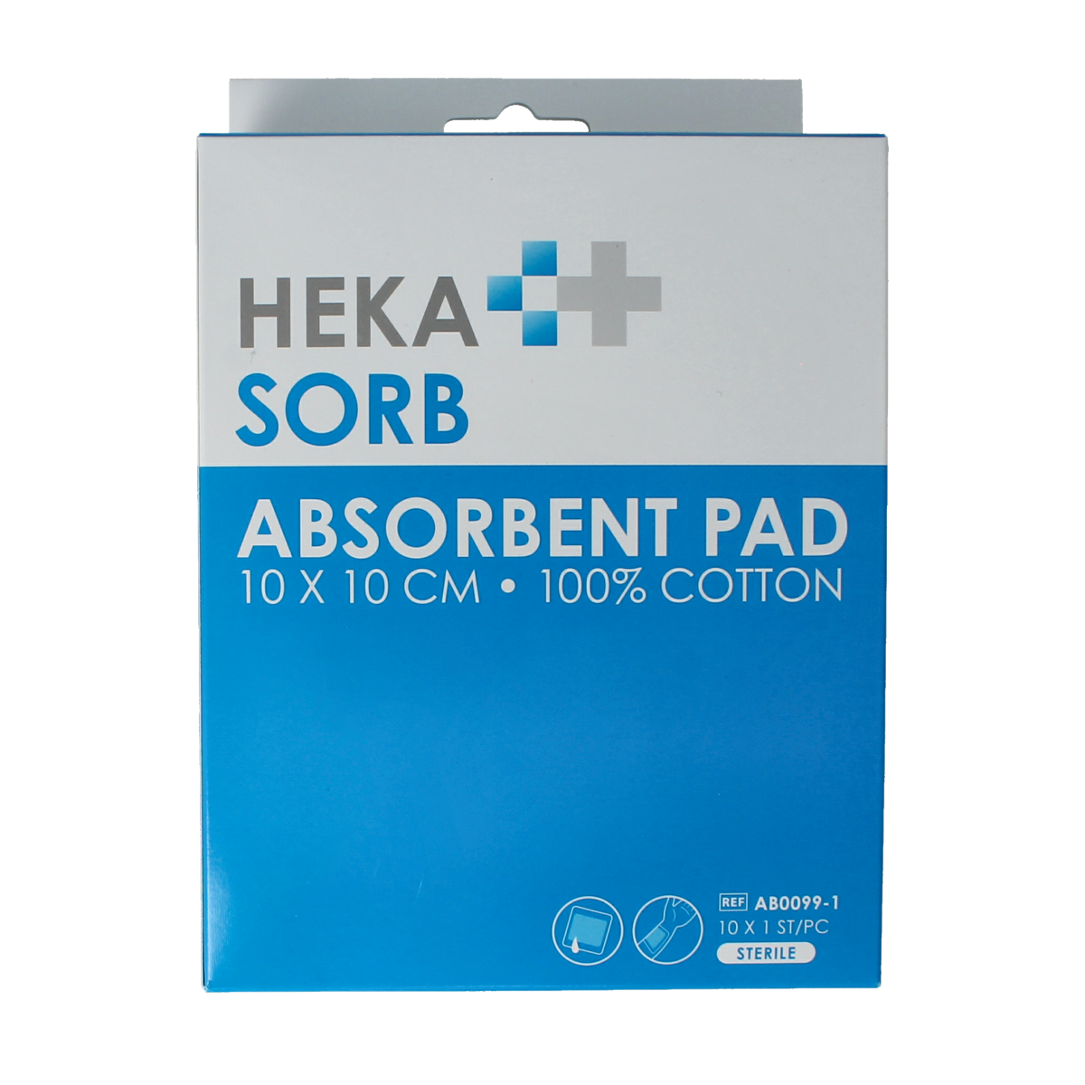 Sterile Hekasorb absorberende verband 10x10cm, soft, absorbent wound dressing for medical use, shown in the image.