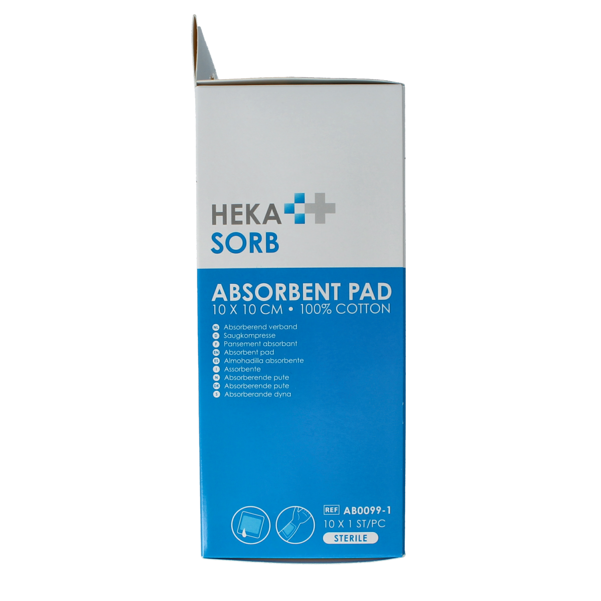 Sterile Hekasorb absorberende verband 10x10cm, 10-pack, highly absorbent medical bandages for wound care.