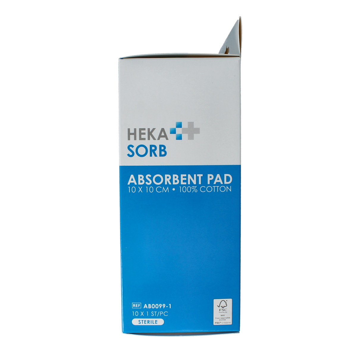 Sterile Hekasorb absorberende verbanden 10x10cm, set of 10, with soft, absorbent material for wound care.