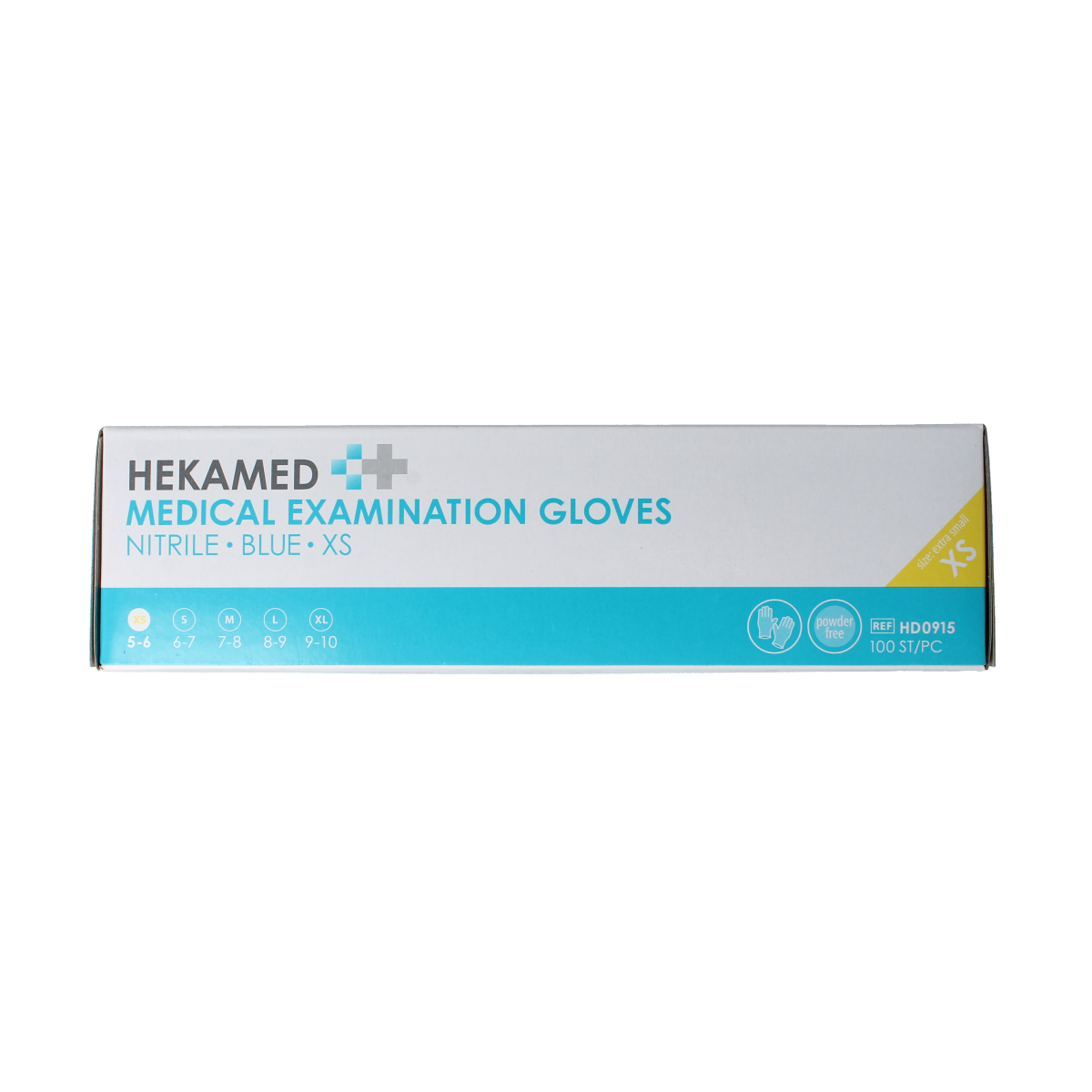 Pair of Hekamed soft nitrile medical gloves in XS size, shown in a clean, close-up view, made for protective medical use.