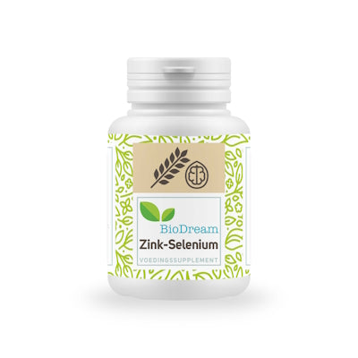 Biodream Mineralen Multi Zink Selenium 90 capsules, dietary supplement with zinc and selenium, in a white bottle.