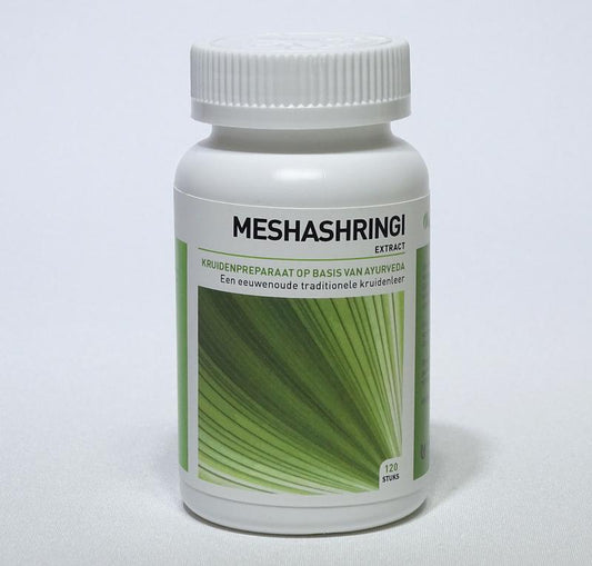Ayurveda Health Meshashringi Gymnema Sylvestre herbal supplement 120 tablets in blister pack, natural herbal remedy for health.