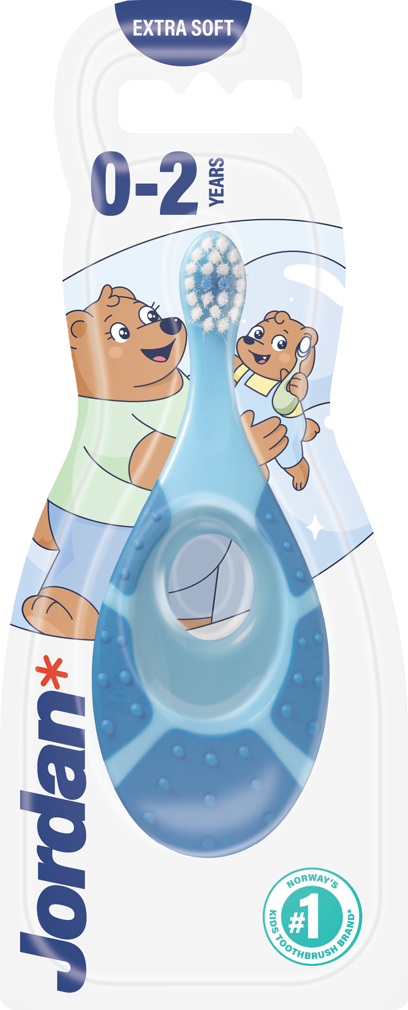 Jordan Tandenborstel for babies aged 0-2 years, soft toothbrush with gentle bristles, designed for infant dental care.