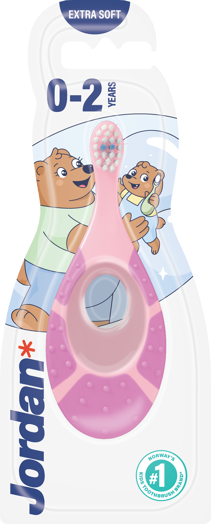 Jordan Tandenborstel step by step voor baby's 0-2 jaar, zachte tandenborstel with rounded bristles for gentle cleaning.