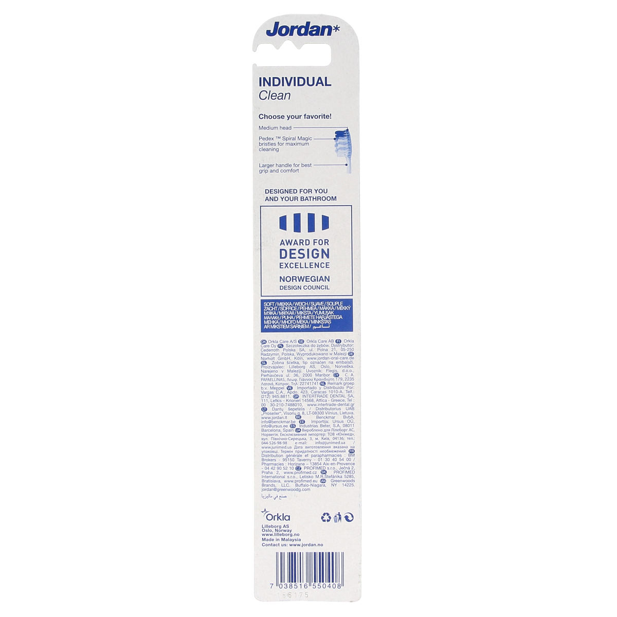Jordan Tandenborstel soft, individual clean toothbrush with 1.00 piece, featuring a white handle and soft bristles for gentle cleaning.