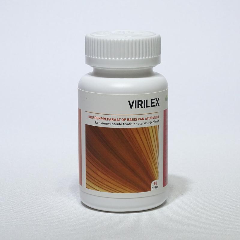 Ayurveda Health Virilex 90 vegetarian herbal capsules, natural herbs for men's health, shown in a close-up image.