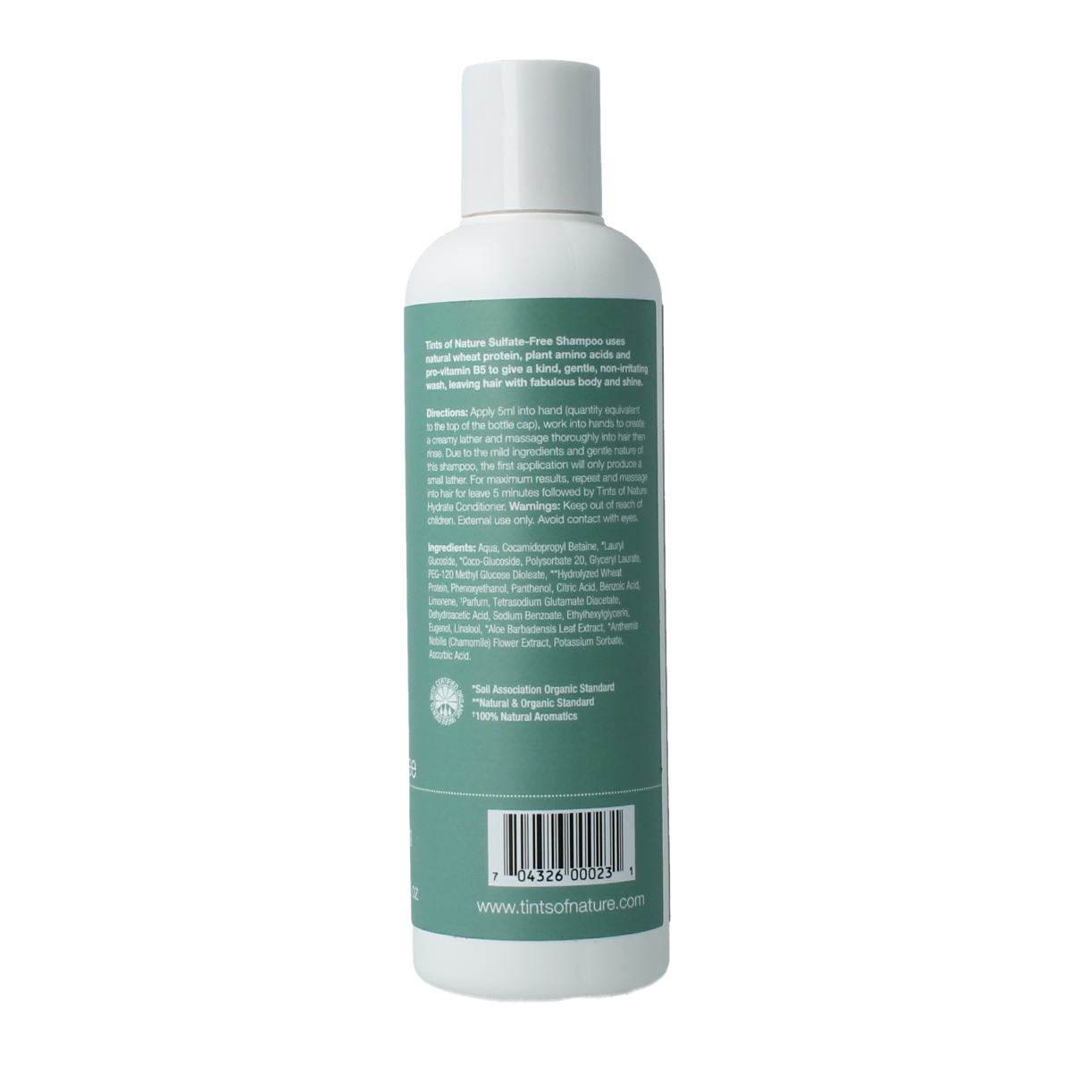 Tints Of Nature sulfate-free shampoo in 250ml bottle, natural hair care product with a clear, easy-to-use pump dispenser.