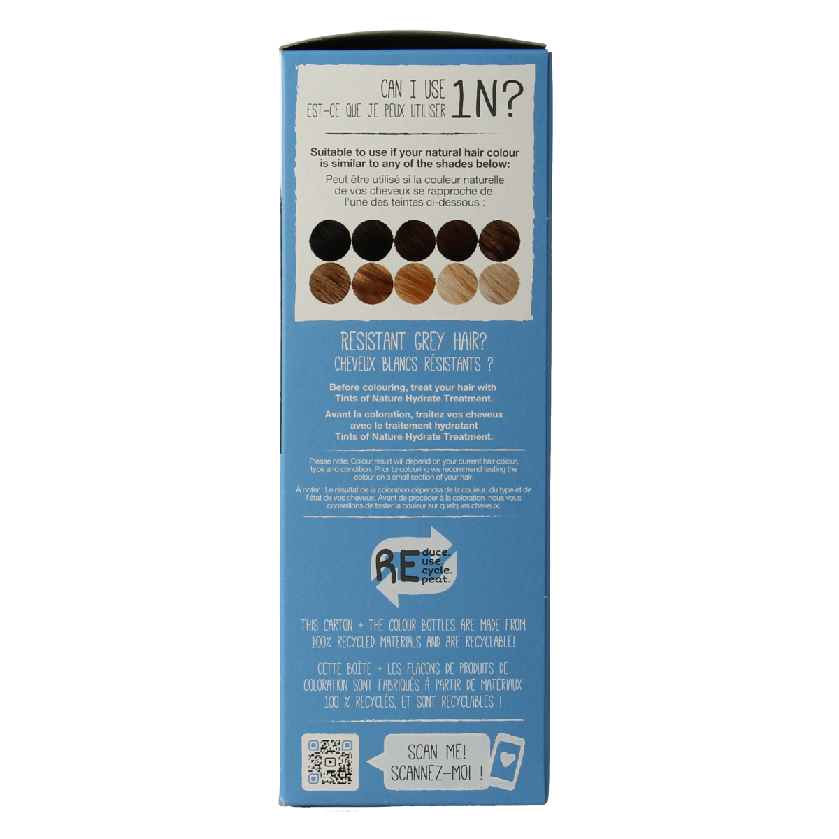 Tints Of Nature 1N zwart hair coloring set with natural black hair dye tubes, professional hair color product.