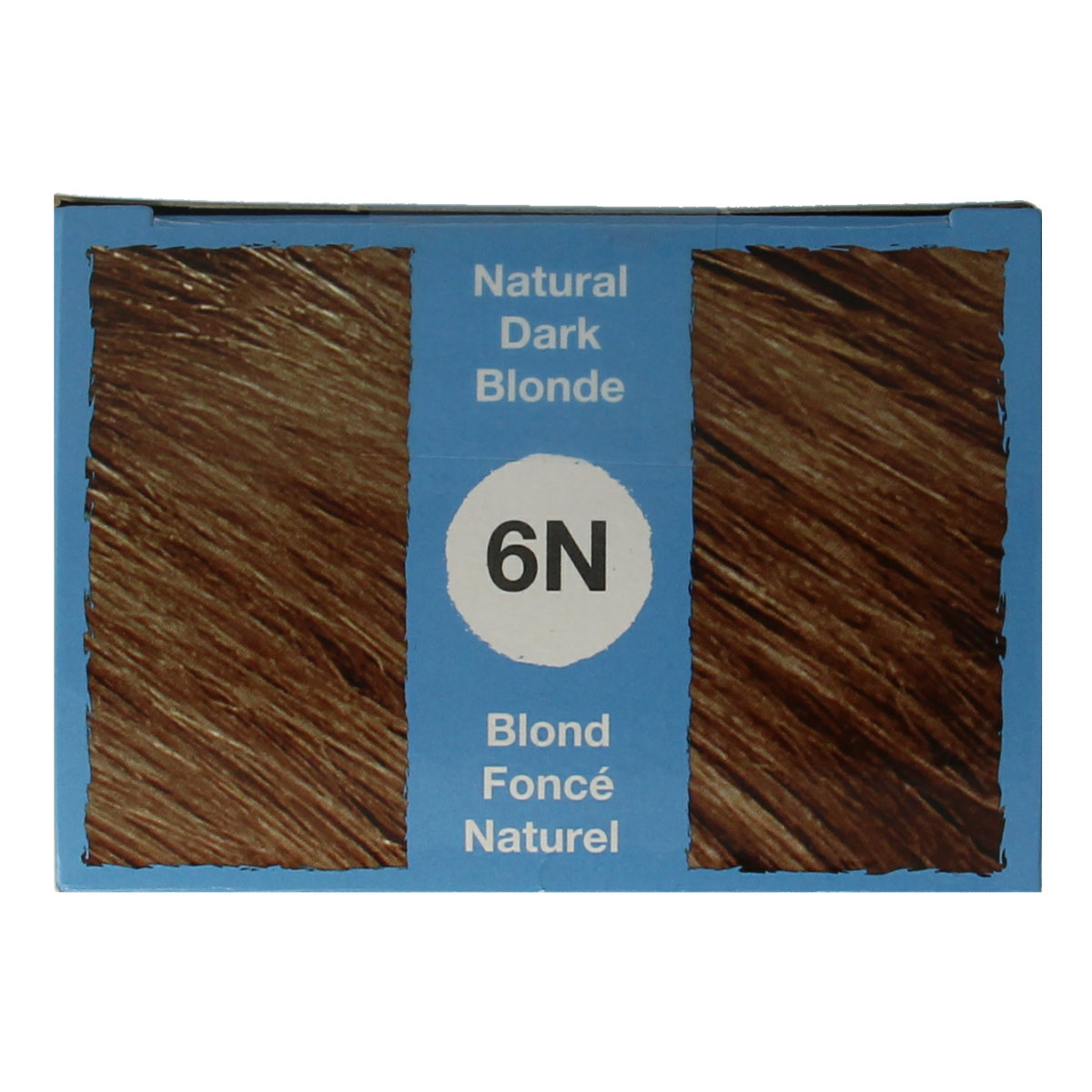 Tints Of Nature 6N donkerblond hair dye set, natural hair coloring product with shade 1.00, featuring hair color tubes and applicator.