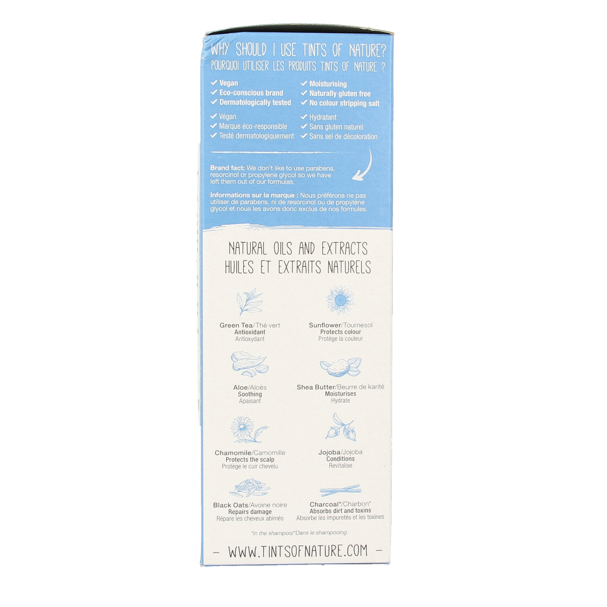 Tints Of Nature 7N medium blond hair coloring set with natural ingredients, featuring a box with hair dye bottles and applicator.
