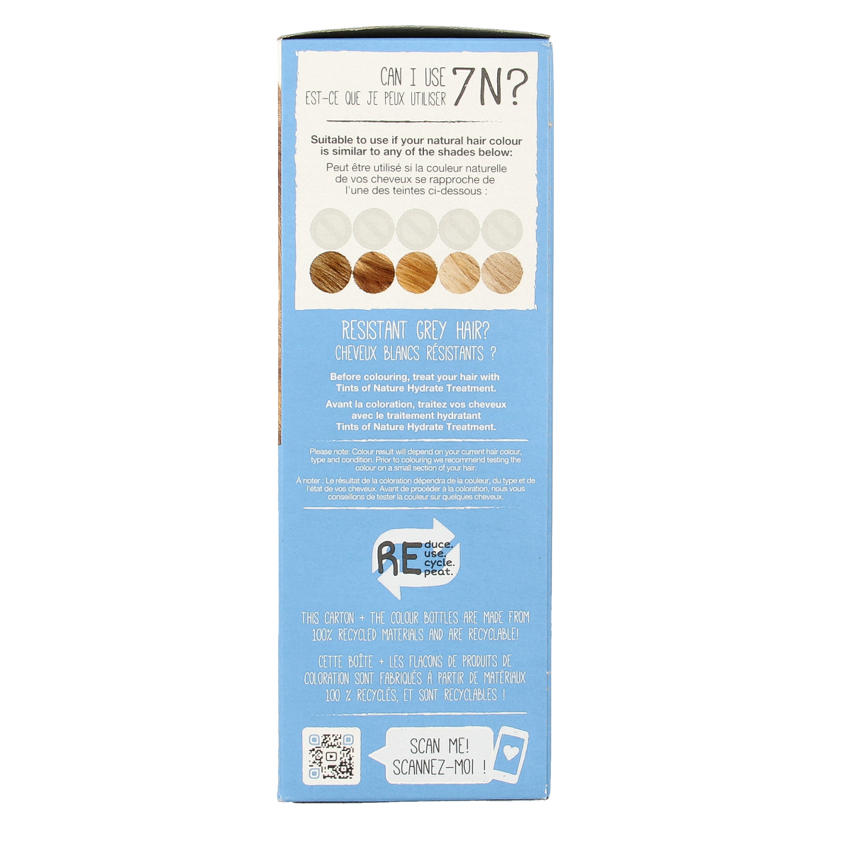 Tints Of Nature 7N medium blonde hair coloring set with natural, eco-friendly hair dye in a box.