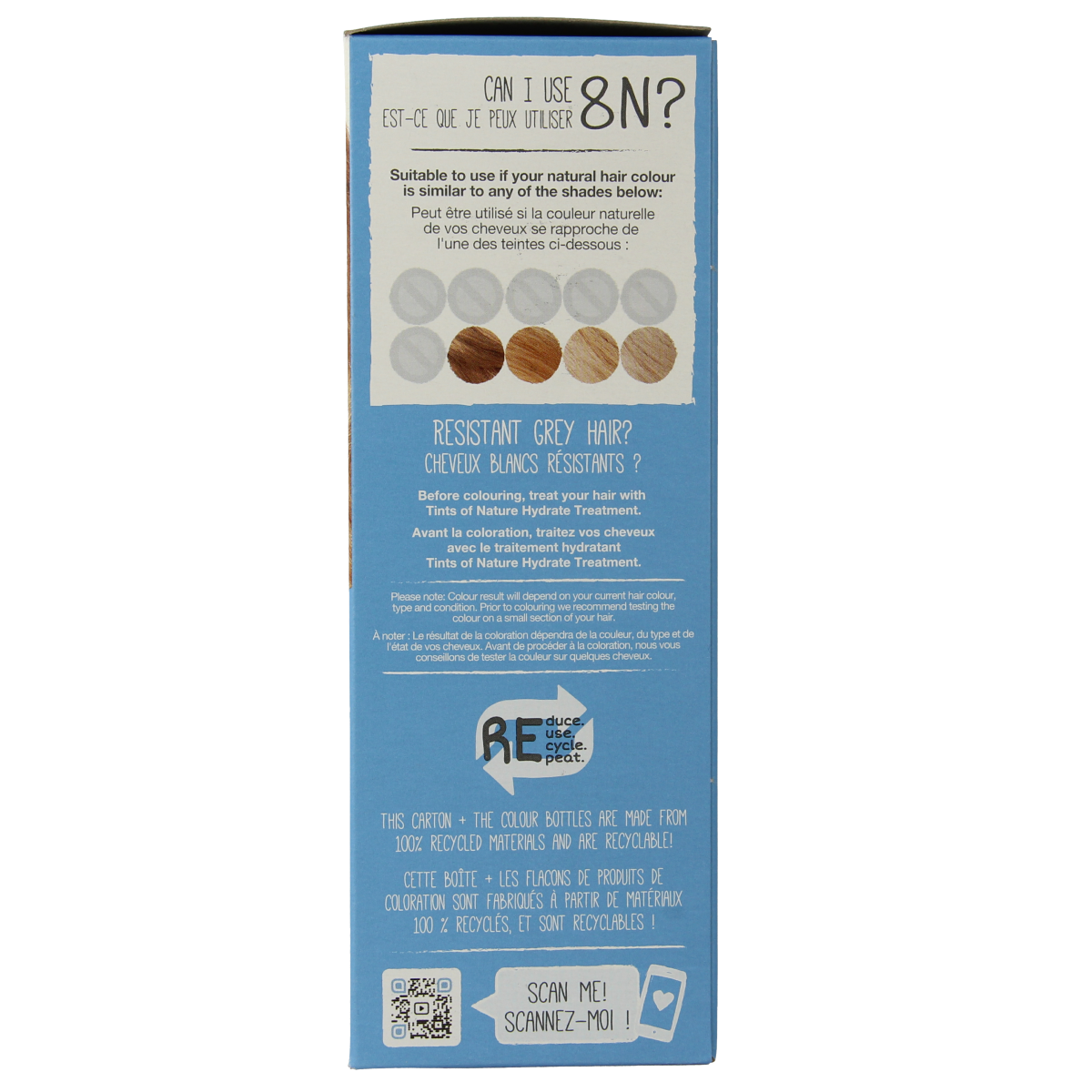 Tints Of Nature 8N natural blond hair coloring set with box and product tubes for natural-looking blonde hair.