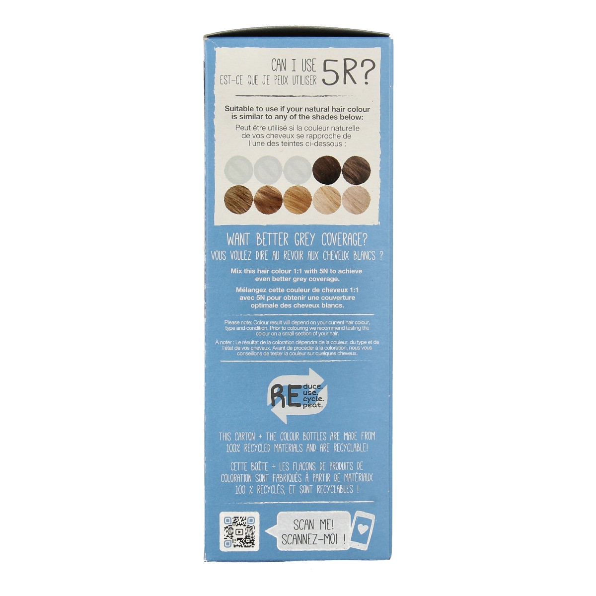 Tints Of Nature 5R koperbruin hair coloring set with natural brown and copper tones, featuring hair dye tubes and application tools.