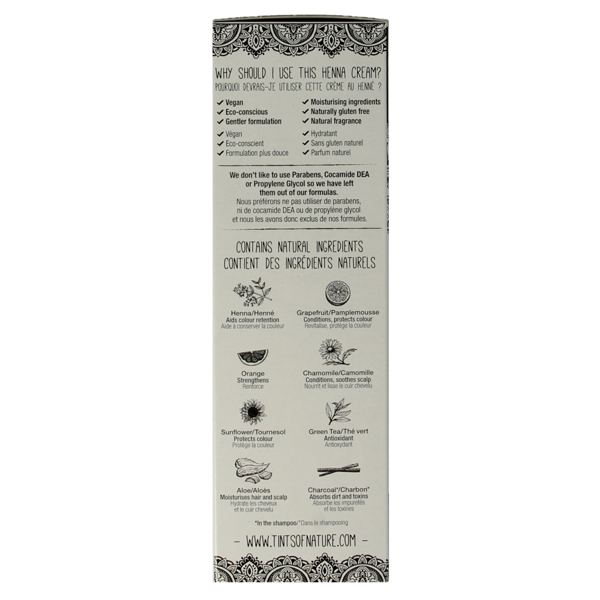 Tints of Nature black henna cream hair dye in 70ml tube, semi-permanent hair coloring for natural-looking black hair.